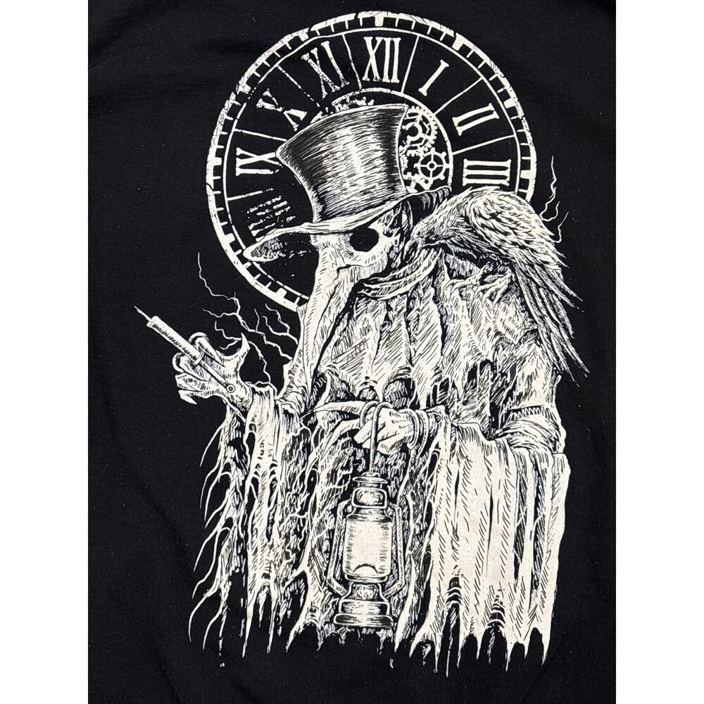 Vampire Freaks Plague Doctor Hoodie xl Black white graphic steampunk clock - Picture 2 of 5
